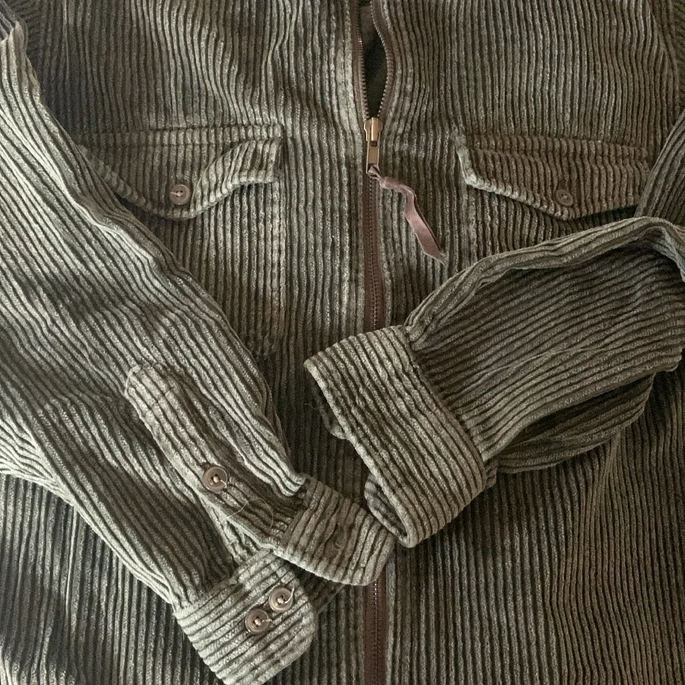 Corduroy zipper shirt jacket women medium olive green - Picture 3 of 13